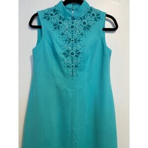 Vintage 60's Embroidered Maxi Dress Turquoise Green Size M / L